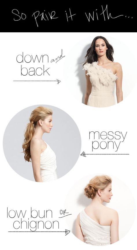 hair ideas for a one shoulder dress One Shoulder Hair, One Strap Dresses, Skirt Diy, Shoulder Hair, The Beauty Department, Fashion Friday, Dress Hairstyles, Hair Dos, Bridesmaid Hair