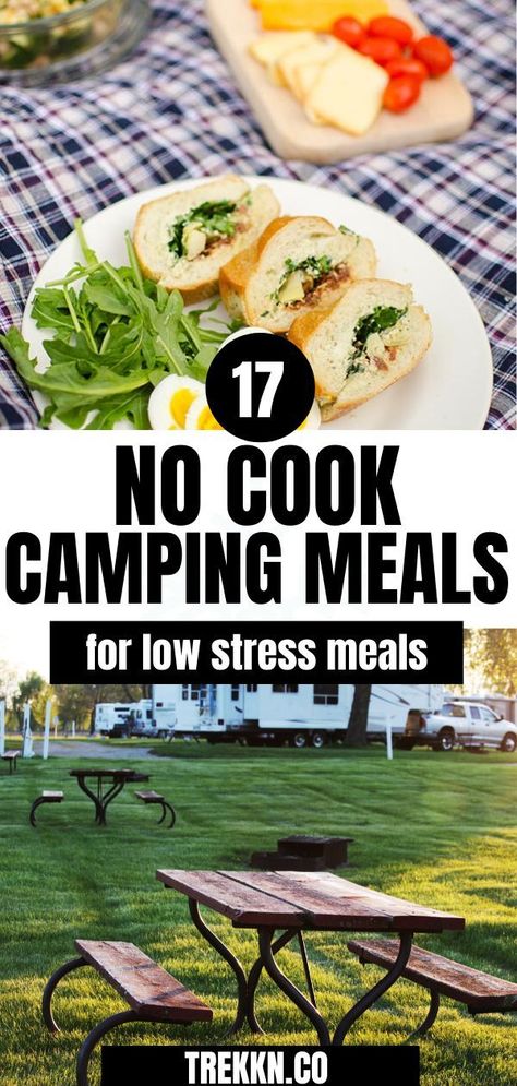 No Cook Camping Meals, Meals No Refrigeration, Rv Camping List, Rv Camping Hacks, Easy Camping Dinners, Easy Camping Breakfast, Camping Meal Planning, Rv Camping Trips, Cooking Camping