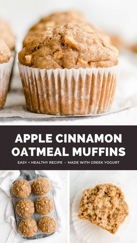 These apple cinnamon oatmeal muffins are healthy & easy to make! They’re really moist & fluffy from greek yogurt. Made with lots of warm spices & no white sugar, these healthy oatmeal breakfast muffins are perfect for fall — or any time of year! apple oatmeal muffins healthy easy. apple cinnamon oatmeal muffins gluten free. apple oatmeal muffins healthy clean eating. low fat apple oatmeal muffins. easy oatmeal breakfast muffins greek yogurt. low sugar apple oatmeal muffins. Apple Oatmeal Muffins Healthy, Oatmeal Muffins Healthy Easy, Sugar Free Apple Muffins, Healthy Cinnamon Muffins, Oatmeal Muffins Gluten Free, Muffins Healthy Easy, Easy Oatmeal Breakfast, Oat Muffins Healthy, Apple Cinnamon Oatmeal Muffins