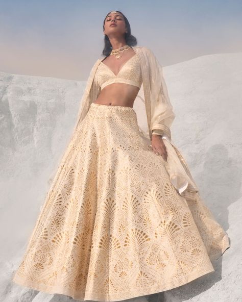 Cream Lehenga, Full Sleeves Blouse, Seema Gujral, Raw Silk Lehenga, Organza Lehenga, Full Sleeve Blouse, Work Lehenga, Sleeves Blouse, Indian Couture