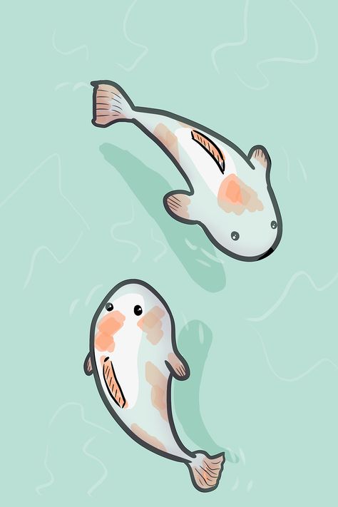 Koi Fish Cartoon Drawing, Coy Fish Doodle, Stingray Cute Drawing, Cute Koi Fish Drawing, Fish Cute Drawing, Cute Fish Wallpaper, Fish Illustration Cute, Kawaii Koi Fish, Koi Fish Cartoon