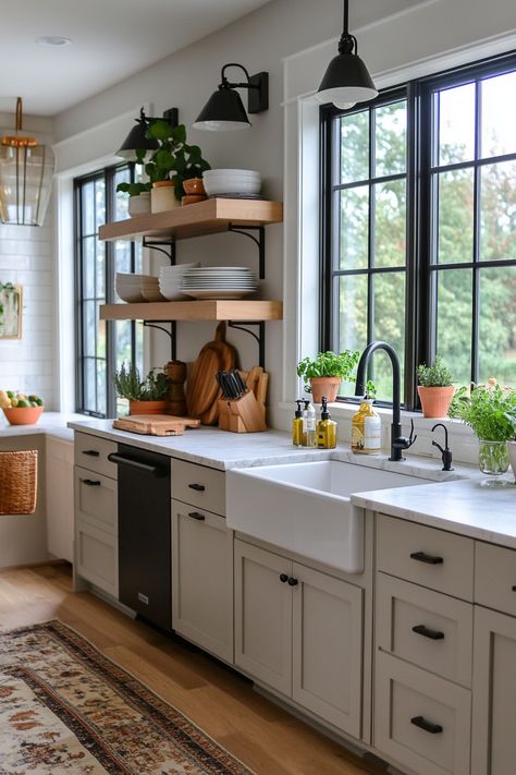 Modern Farmhouse Kitchen Living Room, Window Above Kitchen Sink, Window Above Sink, Farmhouse Kitchen Window, Sink Window, Above Kitchen Sink, Window Over Sink, Kitchen Sink Window, Kitchen Revamp