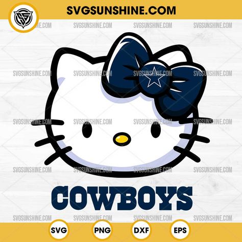 Hello Kitty Head Dallas Cowboys Football SVG PNG DXF EPS Cut Files Dallas Cowboys Png, Hello Kitty Football, Hello Kitty Head, American Embroidery, Carolina Panthers Football, 49 Birthday, Falcons Football, Valentine Embroidery, Easter Embroidery Designs