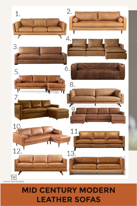 Modern Benches For a Bedroom - Taryn Whiteaker Midcentury Modern Leather Couch, Mid Century Modern Living Room Sofa, Mid Century Sofa Design, Mid Century Couches, Leather Mid Century Sofa, Mid Century Modern Living Room Sofas, Mid Century Leather Couch, Cognac Leather Couch Living Rooms, Mid Century Modern Leather Couch