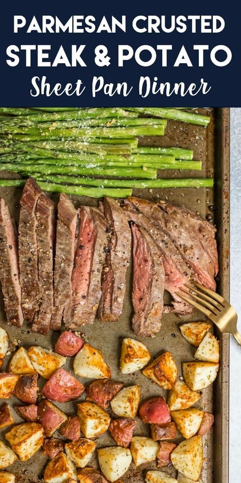 Potato Sheet Pan Dinner, Parmesan Crusted Steak, Potato Sheet Pan, Crusted Steak, Sheet Pan Suppers, Sheet Pan Dinners Recipes, Idee Pasto, Parmesan Crusted, Health Dinner