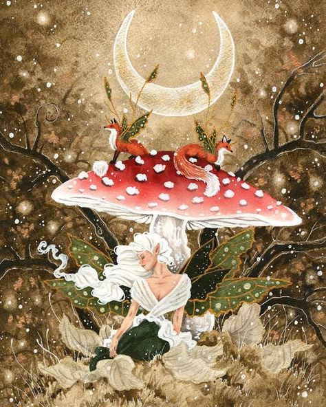 Fairy Paintings, Art Fox, Fairy Drawings, Art Fantaisiste, Art Mignon, Mushroom Fairy, Art Whimsical, Whimsical Paintings, Fairy Artwork