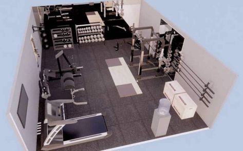 Small Home Gym Layout: 8 Floor Plans From 100-500 Square Feet | PowerliftingTechnique.com Small Garage Gym Ideas Layout, Garage Gym Ideas Layout, Crossfit Home Gym, Gym Layout, Home Gym Layout, Small Home Gyms, Gym Plans, Home Gym Basement, Building A Home Gym