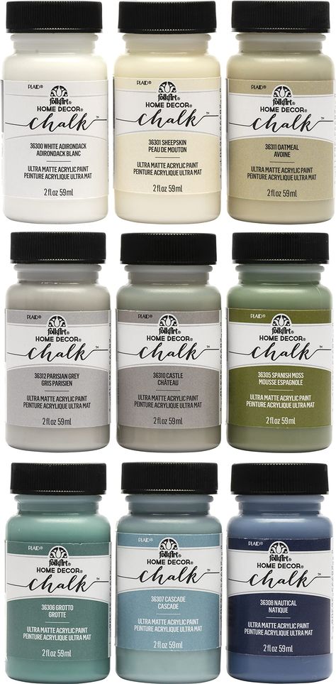 PRICES MAY VARY. CONVENIENT SIZE - This chalk acrylic paint set includes 9 - 2 oz bottles of chalk paint. The colors in this paint set includes: Nautical, Cascade, White Adirondack, Spanish Moss, Grotto, Oatmeal, Parisian Grey, Castle, and Sheepskin ULTRA-MATTE FINISH - When dry these versatile neutral colors have a beautiful ultra-matte finish that is easy to distress - perfect for any home décor project RUSTIC HOME DÉCOR - Cover a variety of surfaces such as wood, terra cotta, metal, canvas, g Dresser Makeover Chalk Paint, Chalk Paint Dresser, Graduation Party Centerpieces, Chalk Paint Colors, Acrylic Craft Paint, Craft Paint, Diy Dresser, Acrylic Paint Set, Furniture Renovation