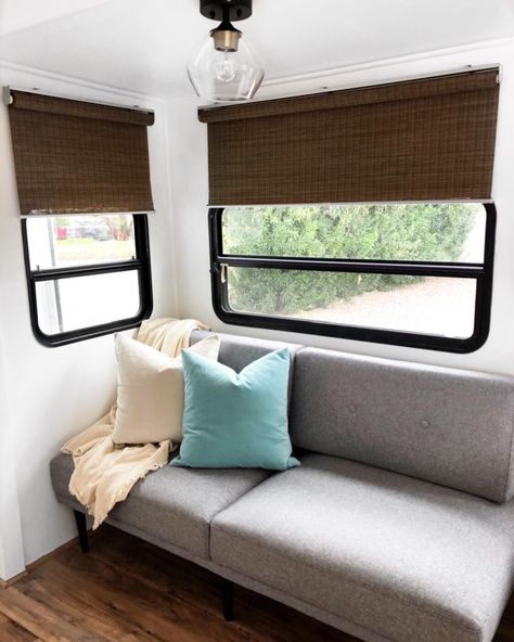 RVfixerupper, LLC on Instagram: “These blinds are one of my most asked about items. They are the Busktoffel Roller Blind from IKEA. I always hang my window treatments high…” Camper Blinds, Rv Blinds, Rv Shades, Window Remodel, Window Treatments Ideas, Rv Interior Remodel, Smart Blinds, Diy Camper Remodel, Diy Rv