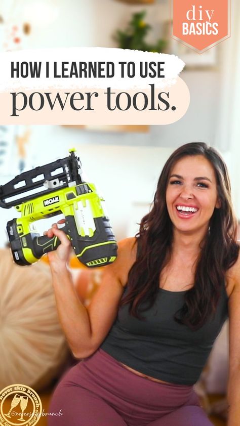 AMAZING! She breaks down how to get started with power tools if you're intimidated and build show stopping DIY projects!! | power tools for beginners | how to use power tools | power tools must have | power tools for women | Never Skip Brunch by Cara Newhart #DIY #homedecor #decor #neverskipbrunch Best Power Tools For Women, How To Use Power Tools, Construction Hacks, Diy Sunglasses, Pink Tools, Building Things, Woodworking Basics, Tools For Women, Craft Area