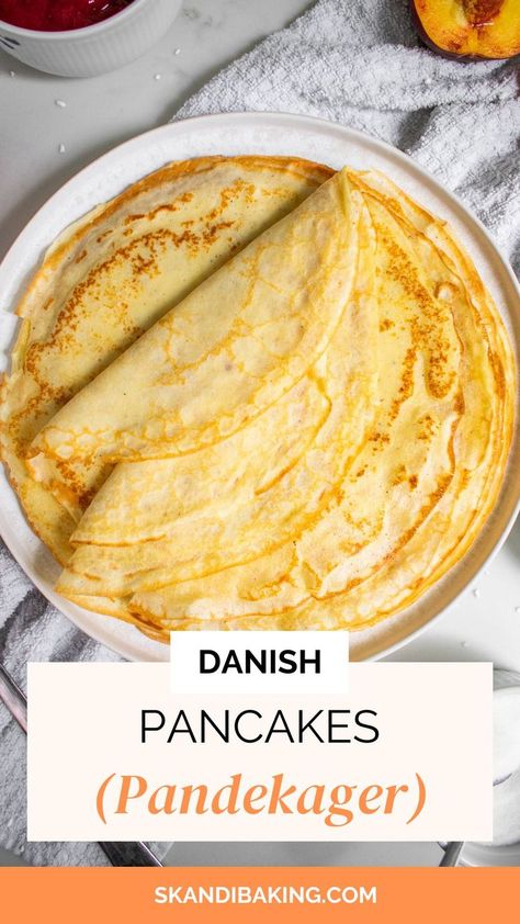 A stack of Danish pancakes on a plate. Easy Danish, Crepes Recipe Breakfast, Danish Pancakes, Breakfast Pancakes Recipe, Danish Cuisine, French Crepes, Brunch Spread, Scandinavian Food, Danish Food