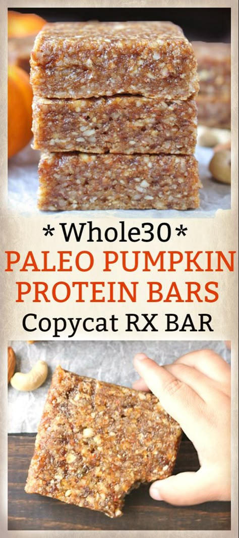 Paleo Pumpkin Protein Bars (Copycat RX Bar) - Real Food with Jessica Pumpkin Protein Bars, Whole 30 Snacks, Pumpkin Protein, Paleo Pumpkin, Paleo Sweets, Paleo Treats, Oreo Dessert, Paleo Snacks, Paleo Desserts