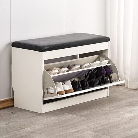 Shallow Shoe Bench, Bench With Pull Out Shoe Storage, Black And White Shoe Bench, Shoe Rack With Cushion, Dunelm Shoe Bench, Bench With Cushion, Black Storage, Hallway Cabinet, Storage Benches