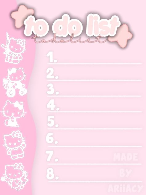 hello kitty to do list, made by me Hello Kitty Checklist, Hello Kitty To Do List Printable, Hello Kitty To Do List, To Do List Widget, Hello Kitty Widget Medium, Hello Kitty Phone Theme, Weird Ideas, Kitty House, Basic Background