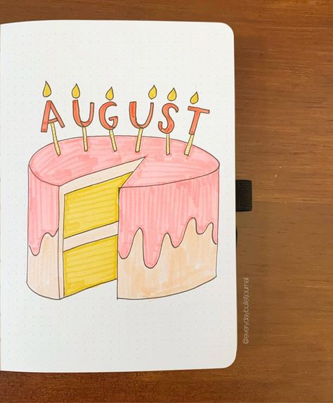 Birthday Month Journal Cover, Journal Month Cover Page, August Book Journal Ideas, Birthday Month Bujo Theme, August Title Page, August Journal Page, Birthday Month Journal Ideas, August Planner Ideas, Birthday Month Bullet Journal