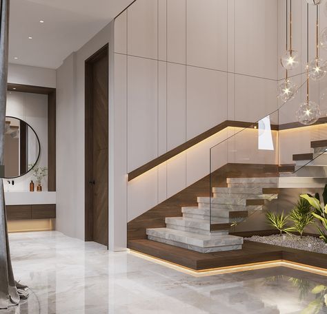 Interior Stairs Ideas Modern, Stairs Design Modern Interiors, Duplex Staircase Design Modern, Stair Wall Design Interiors, Villa Stairs Design, Wall Stairs Design, Duplex Staircase Design, Home Stairs Design Modern, Stairs Wall Design Modern