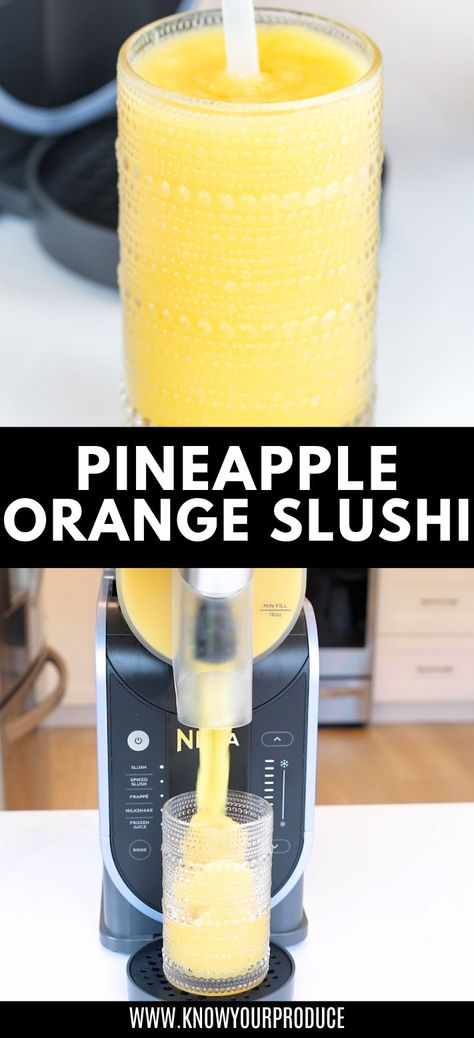 This Pineapple Orange Juice Slushie makes for a refreshing treat using fresh fruit juice and not sugar added in the Ninja Slushi. Ninja Slushie Recipes Alcohol, Healthy Slushie Recipe, Slushie Syrup Recipe, Slushie Machine Recipes, Ninja Creami Deluxe Slushie Recipes, Alcholic Slushies Recipes, Slushie Recipe For Kids, Ninja Slushie Machine Recipes, Ninja Slushie Recipes