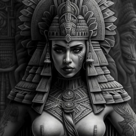 Female Mayan Warrior Tattoo, Women Aztec Tattoo, Aztec Princess Art, Aztec Warrior Holding Woman, Aztec Worrier Tattoo, Female Aztec Warrior Tattoo, Mexican Goddess Tattoo, Tattoo Ideas Mexican Culture, Aztec Women Tattoo