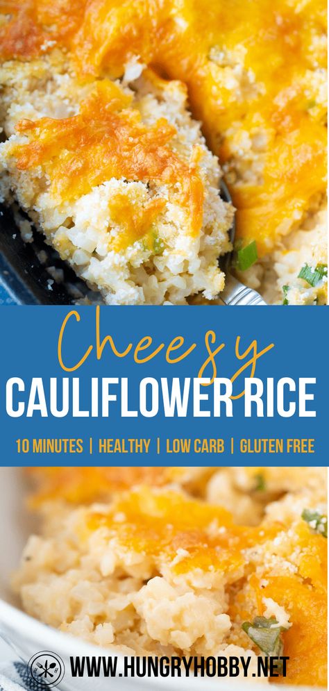 Cheesy cauliflower rice is a creamy cheesy low carb side dish that can be made in under 10 minutes, a family meal win! Cheesy Cauliflower Rice, Cauliflower Rice Casserole, Low Carb Side Dish, Cauliflower Recipes Healthy, Low Carb Side, Cauliflower Rice Recipes, Cheesy Cauliflower, Drink Inspiration, Cauliflower Casserole