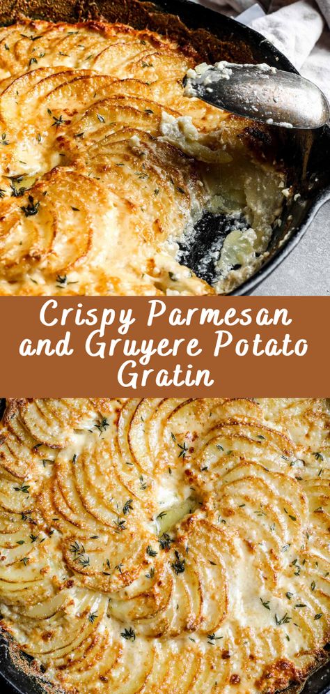 Crispy Parmesan and Gruyere Potato Gratin - Cheff Recipes Crispy Parmesan And Gruyère Potato Gratin, Parmesan Gruyere Potato Gratin, Bobby Flay 11 Layer Potato Gratin, Crispy Parmesan And Gruyere Potatoes, Easy Cheesy Potato Gratin, Potato Recipes Gratin, At Gratin Potatoes Recipe, Thanksgiving Potato Recipes Side Dishes, Grated Potato Casserole