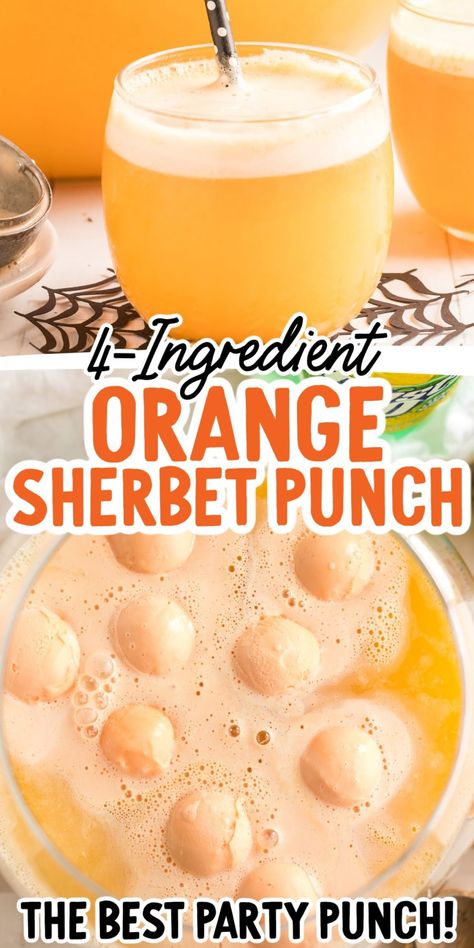 Champagne Sherbet Punch, Color Party Ideas, Orange Snacks, Orange Sherbet Punch, Orange Punch Recipes, Garfield Party, Fall Punch Recipes, Apple Fries, Sherbet Punch Recipes