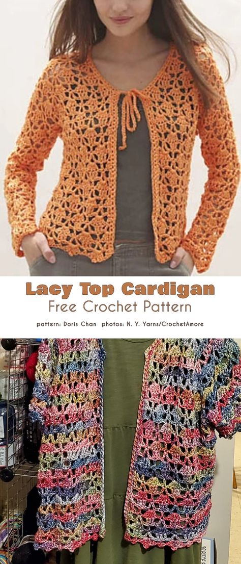 Lacy Top Cardigan Free Crochet Patterns Lace Cardigan Pattern, Knit Bolero, Crochet Cardigan Free, Crochet Jacket Pattern, Bolero Pattern, Cardigan Au Crochet, Crochet Cardigan Pattern Free, Gilet Crochet, Crochet Shrug Pattern