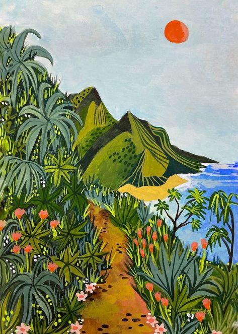 NaPali Coast:  Wall Art, Art Print, NaPali, Hawaii, Kauai, Tropical Art, Travel Art Maui Hawaii Painting, Roeqie Art, Hawaii Landscape Painting, Island Art Tropical, Hawaiian Art Painting, Tropical Mural Painting, Mural Art Tropical, Tropical Core Aesthetic, Costa Rica Painting