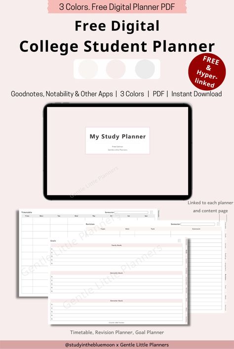 Free Digital Student Planner For College Student Organization – Gentle Little Planners Free Student Planner Templates, Good Notes Student Planner, College Digital Planner, Free Student Digital Planner, Goodnotes College Planner, College Planner Template, Goodnotes Template Free Student, Goodnotes Student Planner Free, Academic Planner Printables Free