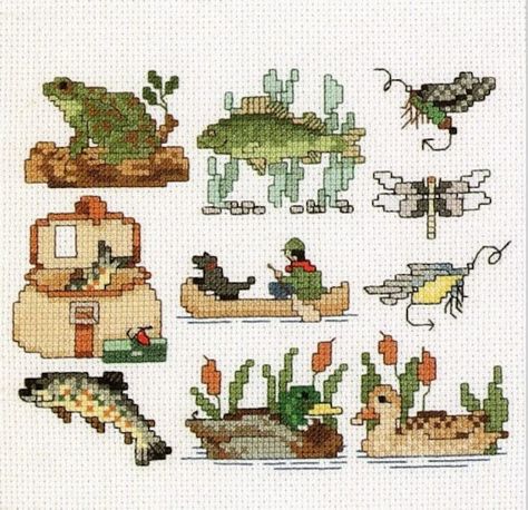 PDF INSTANT DOWNLOAD! NO WAITING...GET STARTED TODAY! See our shop for more digital patterns with more being added everyday Buy 4 patterns and get 1 FREE! Add all 5 to your cart and apply coupon code SAVE20 Approximate size: 1.5" X 2" (These are all miniature designs) 9 Different mini designs to choose from.  Frog on a log Fish Fishing Lure X 2 Tackle Box Dragon Fly Salmon  Duck X 2 See our other cross stitch patterns here --->> https://www.etsy.com/shop/nightowlcreates?ref=profile_header&sectio Outdoor Cross Stitch, Cross Stitch Craft Room, Crosstich Patterns Vintage, Cross Stitch Fish Pattern, Frog And Toad Cross Stitch, Fish Cross Stitch Patterns, Good Omens Cross Stitch, Cross Stitch Pins, Cross Stitch Mini Patterns