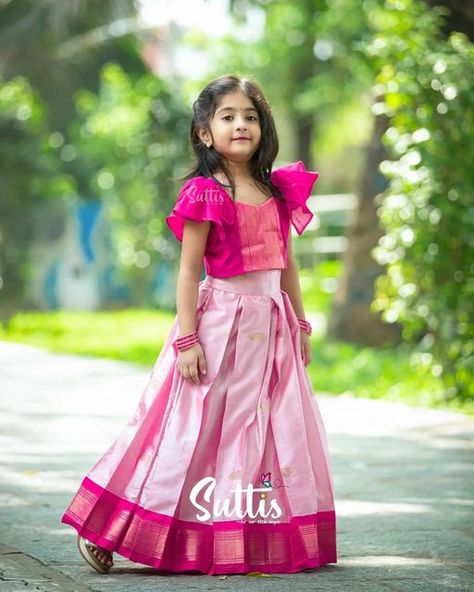 Pattu Lehenga, Pattu Pavadai Designs, Pattu Dress, Cotton Frocks For Kids, Pattu Pavadai, Kids Blouse Designs, Baby Frock Pattern