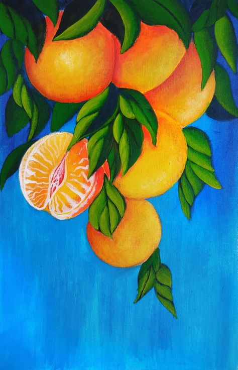 Orange Tree Painting, Owl Canvas Painting, Pencil Landscape, Studio Drawing, Tangerine Tree, Birthday Teen, Mandarin Tree, Paintings Ideas, Owl Canvas