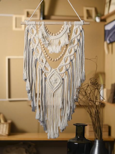 PRICES MAY VARY. Premium Quality Macramé: Uniquely crafted boho room decor, this intricately woven wall hanging boasts a stunning weaving pattern crafted from natural rope and adorned with wooden beads. Made with pure cotton and high-quality standards, it adds elegance to any space. Tapestry Dimensions: 13.8" x 23.6" (including fringe).Each piece is placed in a cardboard box No assembly required Assembly: Features a luxuriously soft touch, enhancing your interior's ambiance. Natural feathers con Hoop Macrame Wall Hanging, Boho Wall Tapestry, Space Tapestry, Macrame Tapestry, Large Tapestries, Boho Tapestry, Boho Room Decor, Bohemian Handmade, Chic Bohemian