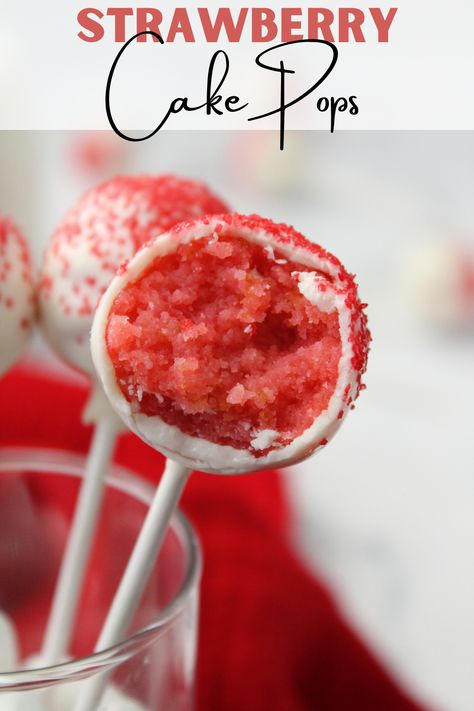 A simple dessert that's sure to make an impression this Valentine's Day are these easy strawberry cake pops. Made with boxed cake mix and melted white candy melts, it's a recipe anyone can make. #cakepops #strawberryrecipes #valentinesdayrecipes #cakemixrecipes Moist Strawberry Cake, Cheesecake Cake Pops, Strawberry Cheesecake Cake, Easy Strawberry Cake, Cake Pop Flavors, Cake Pop Boxes, Cake Pop Recipe Easy, Chocolate Covered Graham Crackers, Strawberry Cake Pops