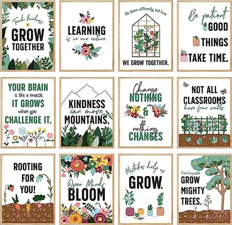 Carson Dellosa Grow Together 12 Posters Motivational Mini Posters for Classroom Set, Inspirational Greenery Classroom Posters for Bulletin Board, Homeschool, Classroom Décor, and Office Décor Blooming Classroom Theme, Floral Classroom Theme Decor, Tiny Seeds Grow Mighty Trees Bulletin, Come Grow With Us Theme, Greenery Classroom Theme, Garden Sayings And Quotes, Floral Classroom Theme, Garden Classroom Theme, Garden Bulletin Boards