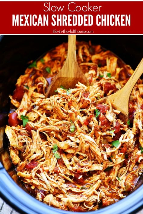 Slow Cooker Mexican Shredded Chicken #slowcookermexicanchicken #crockpotmexicanchicken #chickenrecipes #easyrecipes #dinnerideas #easydinnerideas #caferio #slowcookerrecipes #crockpotrecipes Crockpot Mexican Chicken, Panini Recipes Chicken, Slow Cooker Mexican Chicken, Slow Cooker Mexican, Braised Chicken Breast, Slow Cooker Shredded Chicken, Mexican Shredded Chicken, Mexican Chicken Recipes, Chicken Life