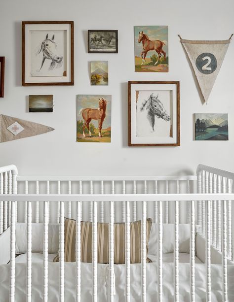 38 Modern and Timeless Gallery Wall Ideas to Copy ASAP Gallery Wall Over Crib, Gallery Wall Above Crib, Nursery Photo Wall, Twin Beds For Boys, Gallery Wall Arrangement, Nursery Gallery Wall, Stairwell Wall, Neutral Wall Colors, Gallery Wall Ideas