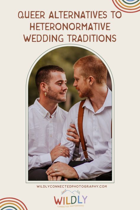 Ready to ditch the heteronormative wedding traditions? Many queer and straight couples are exploring alternative wedding traditions that better reflect their values, identities, and relationships. Especially if you’re part of the LGBTQ+ community, these unique wedding traditions are often necessary because we don’t fit society’s expectations neatly. Explore some creative alternatives that can help reflect your unique love story at wildlyconnectedphotography.com Humanist Wedding Ideas, Non Traditional Lesbian Wedding, Queer Wedding Vows, Small Queer Wedding, Trans Wedding Ideas, Nonbinary Wedding Ideas, Non-binary Wedding, Poly Wedding Ideas, Welsh Wedding Traditions