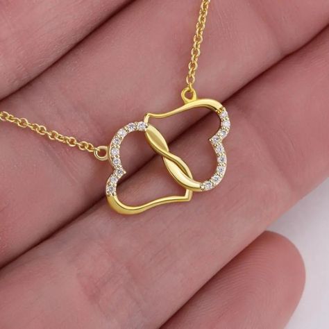 A stunning, infinitely connected pair of 10K solid yellow gold hearts that perfectly symbolizes your Everlasting Love. SHOP NOW!! #Jewelry #onlineshopping #heartnecklace #goldjewellery #goldnecklace #shopping #jewellery Yellow Gold Heart Necklace, Wife Necklace, Gold Hearts, Solid Gold Necklace, Gold Diamond Necklace, Gold Heart Necklace, Anniversary Gifts For Wife, To Infinity And Beyond, Mom Necklace