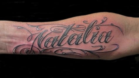 My name Natalia as tattoo<3 Tatto Name, Daughter And Father Tattoo, Calligraphy Tattoo Fonts, Wolf Paw Print, Tattoo Lettering Alphabet, Lettering Tattoos, Inner Arm Tattoos, Father Tattoos, Wolf Paw