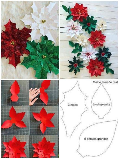 Big Paper Flowers, Christmas Decorations Apartment, December Crafts, Paper Flower Patterns, Preschool Circle Time, Crochet Tree, Diy Crafts Paper Flowers, Poinsettia Flower, Felt Christmas Decorations