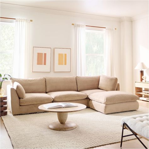 Hampton 4 Piece Chaise Sectional | Sofa With Chaise Light Colored Sectional, Cozy Sectional Couch Living Room, Affordable Couches Living Room, Additional Seating Living Room, Light Beige Couch Living Room, Light Tan Couch Living Room, Tan Sectional Living Room, Sectional Couch Small Living Room, Beige Sectional Living Room Ideas