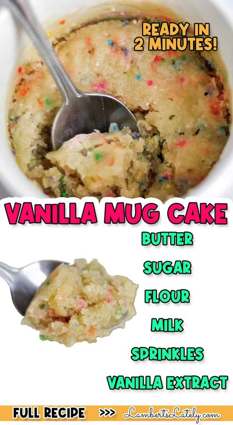 This easy Vanilla Mug Cake is the perfect way to satisfy a sweet tooth. Made with 5 ingredients (and no egg), you can make this in a microwave in about 2 minutes! Mug Cake Video, Easy Vanilla Mug Cake, Vanilla Mug Cake Recipe, Microwave Recipes Dessert, Mug Dessert Recipes, Vanilla Mug Cake, Easy Microwave Recipes, Quick And Easy Sweet Treats, Single Serve Cake