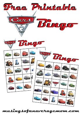 Musings of an Average Mom: Cars 3 Bingo 3 Themed Birthday Party, Friends Bingo, Car Bingo, Disney Movie Night Menu, Mom Cars, Friend Bingo, Cars (disney) Party, Movie Crafts, Car Activities