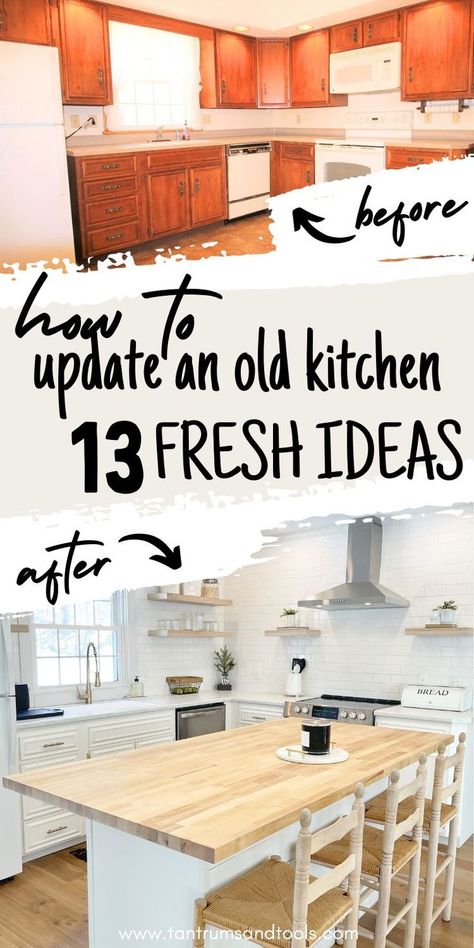 outdated 50's kitchen before and after kitchen remodel with white painted cabinets Dated Kitchen Makeover, Old Kitchen Makeover, Kitchen Counter Remodel, Small Kitchen On A Budget, Budget Friendly Kitchen Remodel, Small Kitchen Makeover, Countertops Laminate, Old Kitchen Remodel, Dated Kitchen