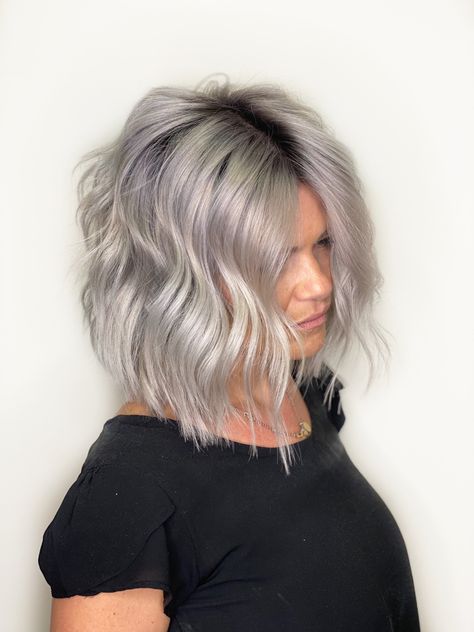 Grey Hair Root Smudge, Full Bleach Out With Shadow Root, Gray Shadow Root, Shadow Root On Platinum Hair, Platinum Bob With Shadow Root, Grey Hair With Shadow Root, Platinum Hair Shadow Root, Platinum With Shadow Root, Platinum Hair With Shadow Root