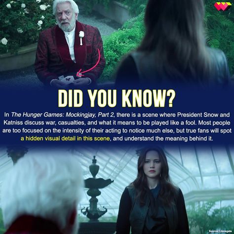 There was a time not too long ago when The Hunger Games was everywhere. These valuable small details fans found in The Hunger Games films prove there's as much passion for the franchise as ever. From the inner working of the dystopian world to fun, interesting facts you didn't know, these are the most impressive and unexpected movie details fans found in The Hunger Games! Show some love and vote up the tiny deta... #hungergames #rewatch #moviedetails #dystopia #films #fanfinds #trivia #franchise Hunger Games Muttations, The Hunger Games Facts, Hunger Games Canon, Hunger Games Color Palette, Hunger Games Theories, Tigris Hunger Games, Cinna Hunger Games, Snow Hunger Games, Hunger Games Facts