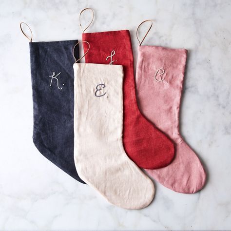 Celina Mancurti Handmade Linen Stocking With Monogram Option by Food52 - Dwell Linen Stocking, Reserve Home, Monogrammed Linens, Needlepoint Stockings, Custom Stocking, Felt Stocking, Handmade Stocking, Christmas Stockings Personalized, Monogram Letters