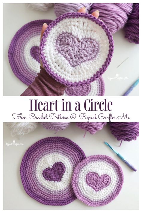 Heart in Circle Motif Free Crochet Patterns & Paid - DIY Magazine Crocheted Coasters, Crochet Applique Patterns Free, Crochet Ornament Patterns, Crochet Coasters Free Pattern, Owl Crochet Patterns, Repeat Crafter Me, Heart Quilt Pattern, Coaster Pattern, Valentines Patterns