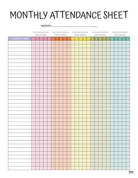 Classroom Calander Printable, Home School Attendance Chart, Weekly Attendance Sheet Free Printable, Small Group Attendance Sheet, Attendance Chart Homeschool, Daycare Attendance Sheet, Daily Attendance Sheet Templates, Class Record Template Aesthetic, Student Attendance Sheet Free Printable