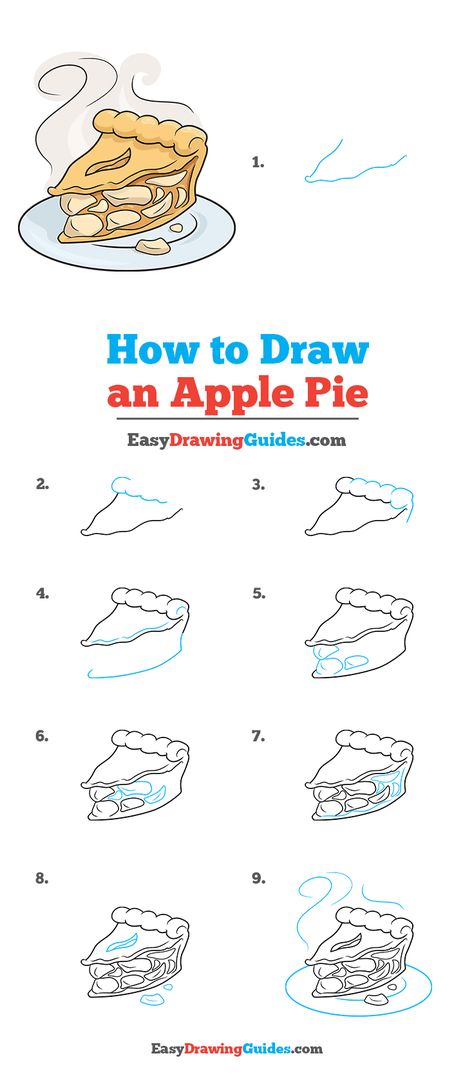 How to Draw an Apple Pie Step by Step Tutorial Image How To Draw A Cookie Step By Step, Apple Pie Drawing Easy, Step By Step Food Drawings, Apple Pie Watercolor, How To Draw A Pie, Pie Drawing Easy, Apple Pie Drawing, Apple Pie Illustration, Apple Pie Art